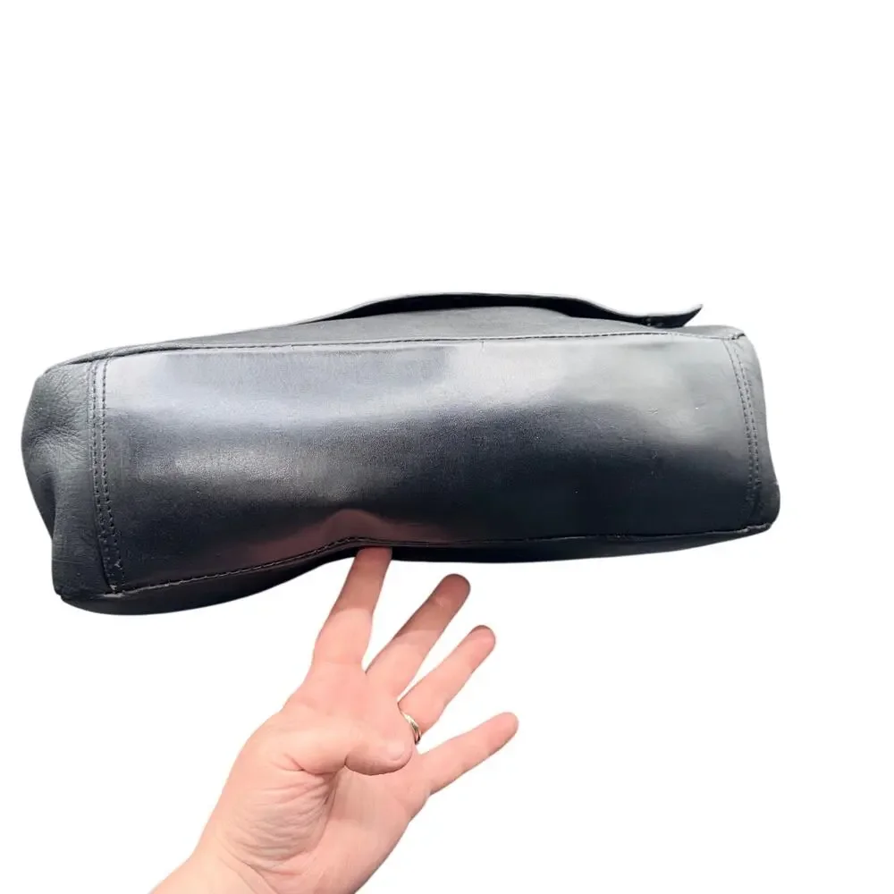 Kenneth Cole Reaction Black Leather Messenger Laptop Briefcase Bag 14”